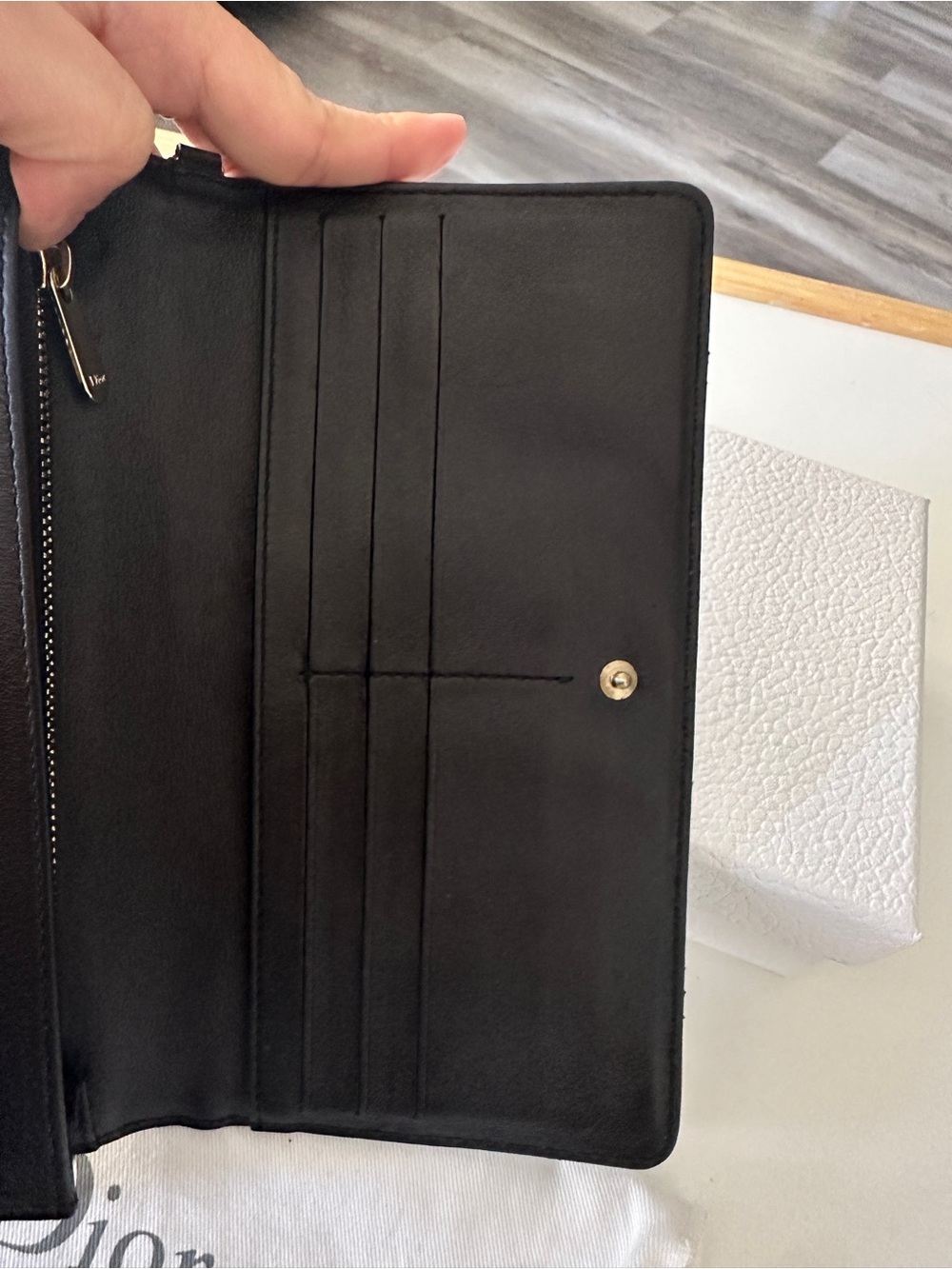 Dior Black Patent Quilted Zip-Around Wallet with Gold Charms - Picture 6 of 8